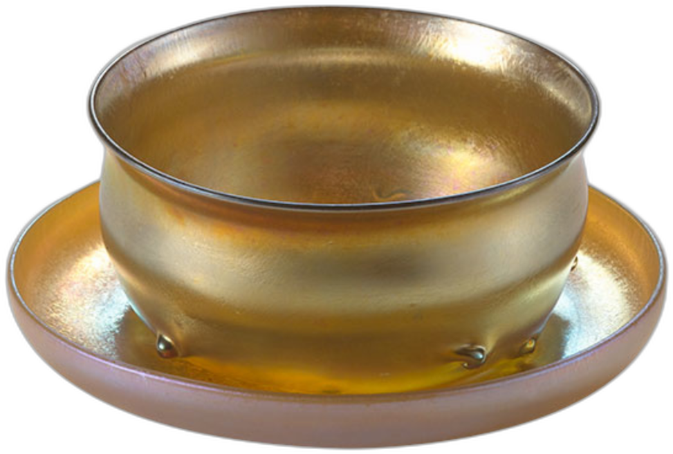 Tiffany Art Glass Bowl With Under Plate