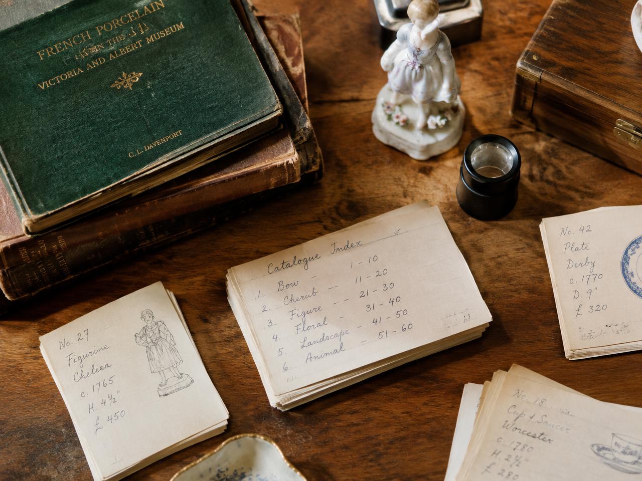 Antique objects arranged by name